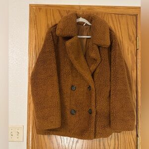 Free People Women's Brown Teddy Coat - Size L (oversized)